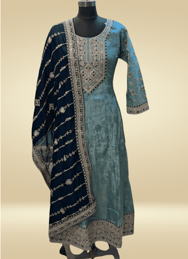 Mint Elegance Anarkali Set | thebluemoonshop.com